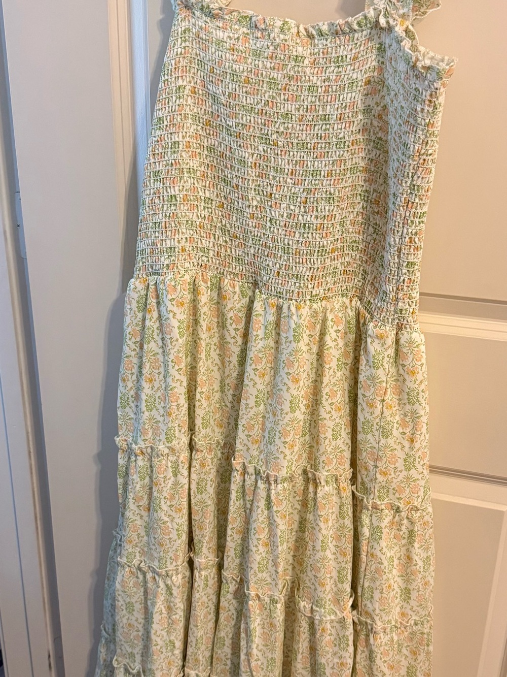 Amazon Floral Smocked Midi Dress in Cream, Green, Orange